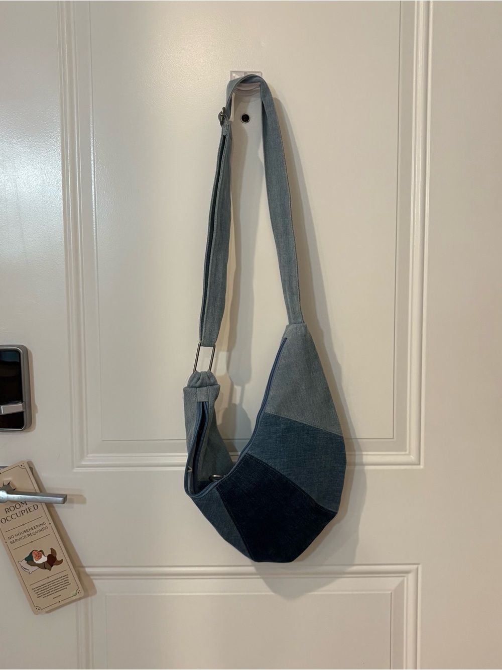 Patchwork Denim Sling Bag - Blue